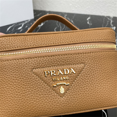 Prada Vanity Case Grained Leather Brown 1BH202