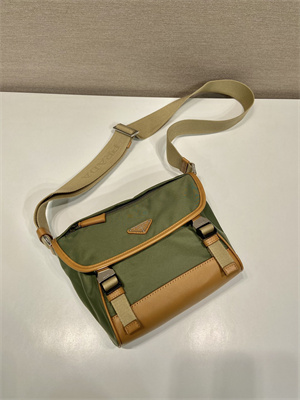 Prada Re-Nylon and leather shoulder bag Military/Caramel 2VD066