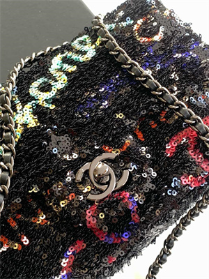 Cha.nel Flap Bag Sequins & Silver-Tone Metal  Black AS4561