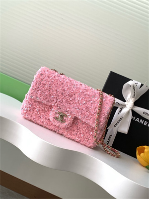 Cha.nel Mini Classic Handbag Sequins and Gold Tone Metal Pink A69900