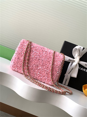 Cha.nel Mini Classic Handbag Sequins and Gold Tone Metal Pink A69900
