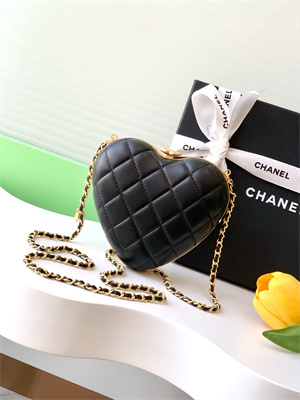 Chanel Heart Shaped Evening bag Lamskin Black AS4027