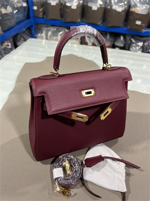 Kelly Retourne Bag Togo Leather 25/28CM Gold/Silver Hardware In Bordeaux Color HS