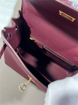 Kelly Retourne Bag Togo Leather 25/28CM Gold/Silver Hardware In Bordeaux Color HS