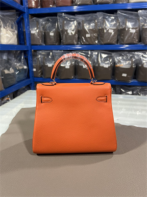 Kelly Retourne Bag Togo Leather 25/28CM Gold/Silver Hardware In Orange Color HS