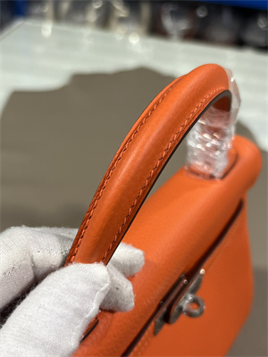 Kelly Retourne Bag Togo Leather 25/28CM Gold/Silver Hardware In Orange Color HS