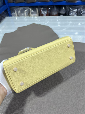 Kelly Retourne Bag Togo Leather 25/28CM Gold/Silver Hardware In Jaune Poussin Color HS