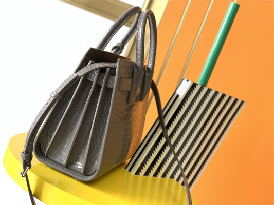 Y.S.L SAC DE JOUR BABY In Grey Corcodile Embossed Leather Silver Tone Metal