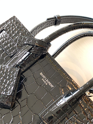 Y.S.L SAC DE JOUR NANO In Black Crocodile Embossed Leather Silver Tone Metal