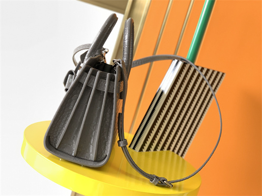 Y.S.L SAC DE JOUR NANO In Grey Crocodile Embossed Leather Silver Tone Metal