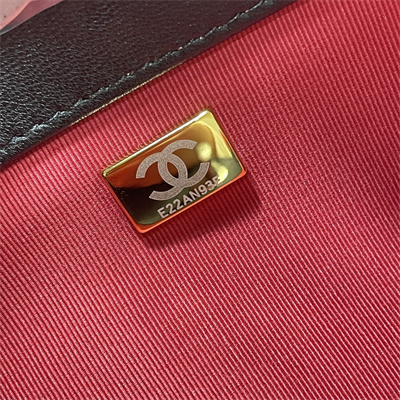 Cha.nel 19 Shopping Bag Lambskin Silver Tone Metal Black AS3660