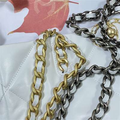Cha.nel 19 Shopping Bag Lambskin Gold Tone Metal White AS3660