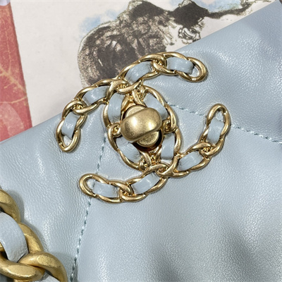 Cha.nel 19 Shopping Bag Lambskin Gold Tone Metal Lt Blue AS3660
