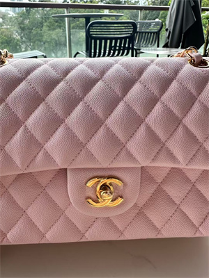 Chanel Medium Classic Flap Bag Grained Calfskin Gold Tone Metal Pink 01112