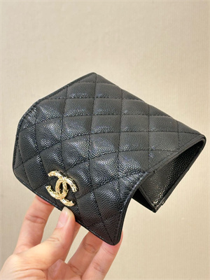 Chanel Coin Purse Black Grained Calfskin Gold Tone Metal 3978