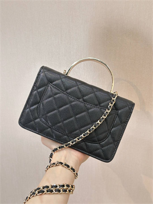 Chanel Wallet On Chain With Enamel Top Handle Grained Calfskin Gold Tone Metal Black 4853