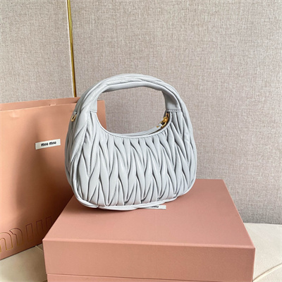 MiuMiu Wander matelassé nappa leather Small hobo bag Pearl Gray Color