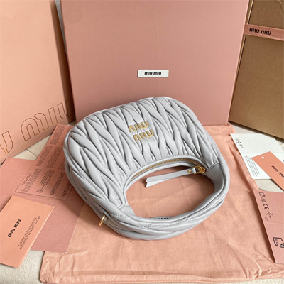 MiuMiu Wander matelassé nappa leather Small hobo bag Pearl Gray Color