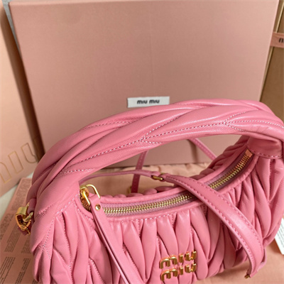 MiuMiu Wander matelassé nappa leather Small hobo bag Begonia Pink Color