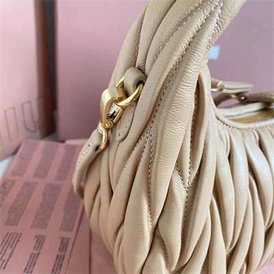 MiuMiu Wander matelassé nappa leather Small hobo bag Sand Color