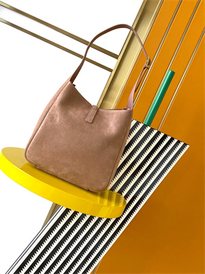 Y.S.L LE 5 A 7 Supple SMALL HOBO BAG In Barely Pink Suede Leather