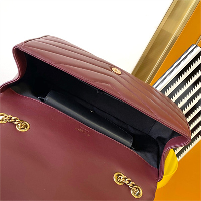 Y.S.L LOULOU Medium in MATELASSÉ lambskin Gold Tone Metal Burgundy