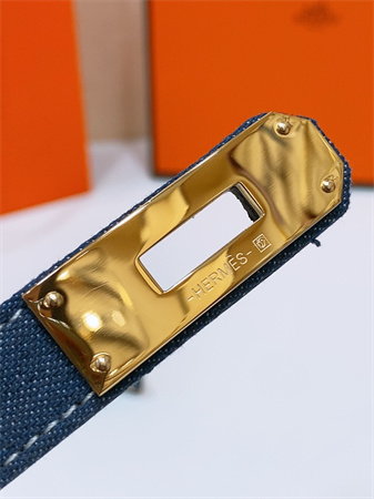 Hermes Kelly Jean Belt 18MM Epsom Leather Gold Tone Hardware Blue