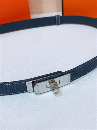 Hermes Kelly Jean Belt 18MM Epsom Leather Silver Tone Hardware Blue