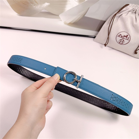 Hermes Reversible Belt 25MM Epsom Leather Silver Tone Hardware Blue/Black