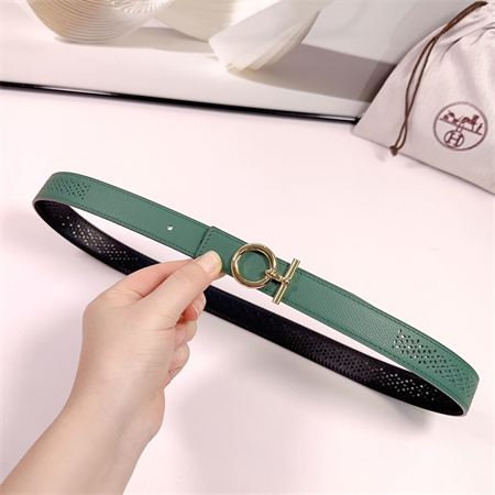 Hermes Reversible Belt 25MM Epsom Leather Gold Tone Hardware Green/Black