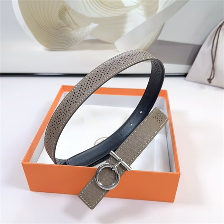 Hermes Reversible Belt 25MM Epsom Leather Silver Tone Hardware Etoupe/Black