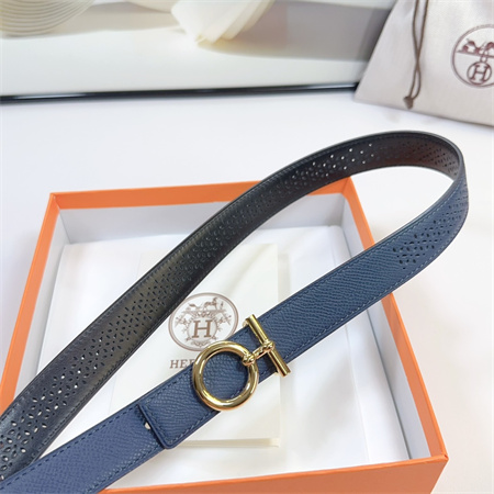 Hermes Reversible Belt 25MM Epsom Leather Gold Tone Hardware Blue/Black