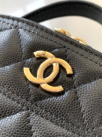Chanel Mini Top Handle Bag With Chain Grained Calfskin Gold Tone Metal Black AP4438