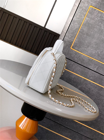 Chanel Mini Top Handle Bag With Chain Grained Calfskin Gold Tone Metal White AP4438