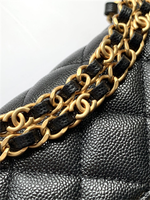CHANEL 25P Mini Classic Flap Bag Grained Calfskin Gold Tone Metal Black AS5329