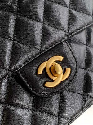 CHANEL Mini Flap Bag With Top Handle Lambskin Gold Tone Metal Black AS5355