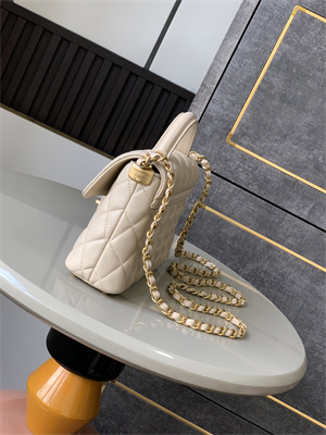 CHANEL Mini Flap Bag With Top Handle Lambskin Gold Tone Metal Beige AS5355