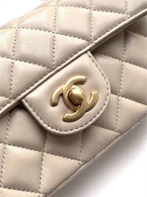 CHANEL Mini Flap Bag With Top Handle Lambskin Gold Tone Metal Beige AS5354