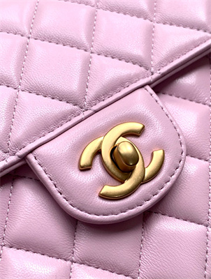 CHANEL Flap Bag With Top Handle Lambskin Gold Tone Metal Pink AS5356