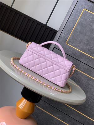CHANEL Mini Flap Bag With Top Handle Lambskin Gold Tone Metal Pink AS5354