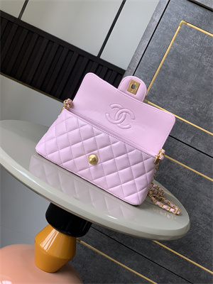 CHANEL Mini Flap Bag With Top Handle Lambskin Gold Tone Metal Pink AS5354