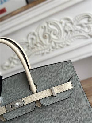 Bir.kin Sellier Bag Epsom Leather 25CM Gold/Silver Hardware In Blue Glacier/Craie HS