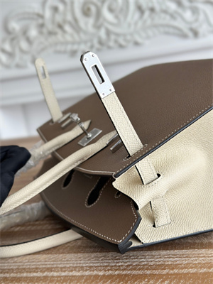 Bir.kin Sellier Bag Epsom Leather 25CM Gold/Silver Hardware In Etoupe/Craie HS