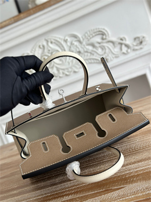 Bir.kin Sellier Bag Epsom Leather 25CM Gold/Silver Hardware In Etoupe/Craie HS