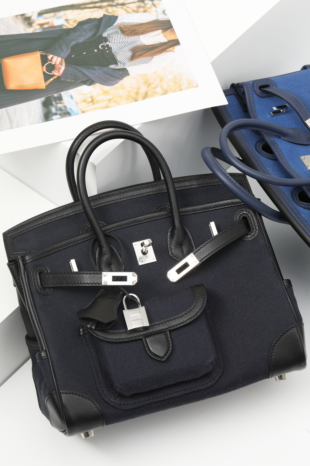 Birkin Cargo Bag 25 Swift Leather/Canvas Silver Hardware 7 Color Options HS