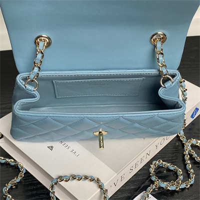 Chanel FLAP PHONE HOLDER WITH CHAIN Lambskin Gold-Tone Metal Blue AP4592