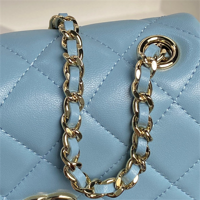 Chanel Mini FLAP PHONE HOLDER WITH CHAIN Lambskin Gold-Tone Metal Blue AP4593