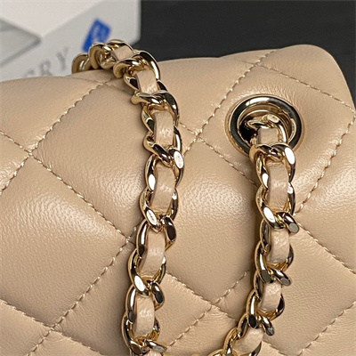 Chanel Mini FLAP PHONE HOLDER WITH CHAIN Lambskin Gold-Tone Metal Beige AP4593