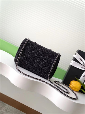 Cha.nel Mini Classic Flap Bag With Pearl Gold Tone Metal Black AS4298