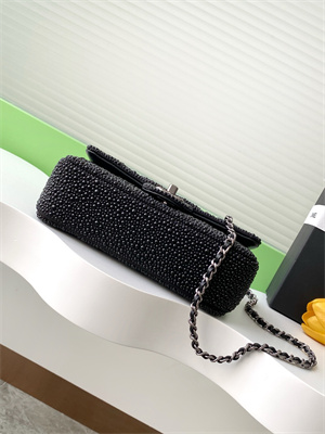 Cha.nel Mini Classic Flap Bag With Pearl Gold Tone Metal Black AS4298